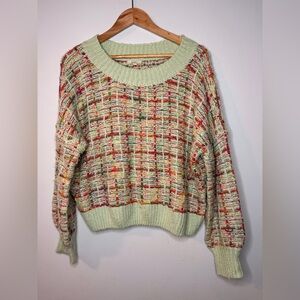 KORI America Chunky Knit Cropped Sweater Boho Multicolor Confetti Size S